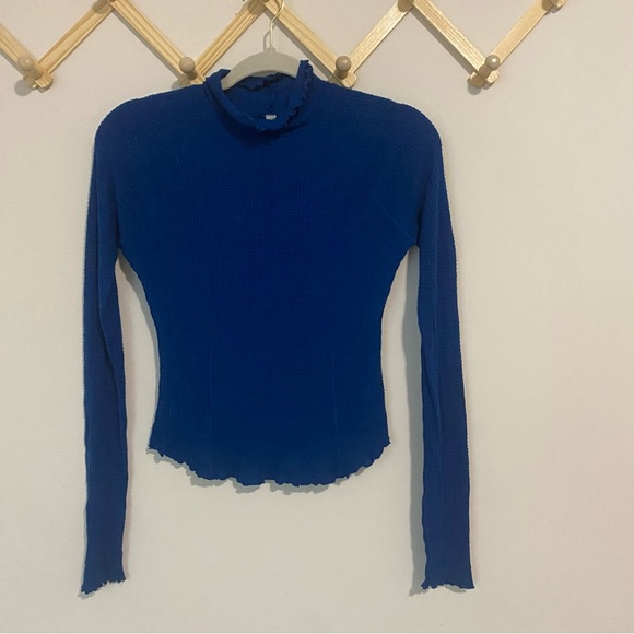 Intimately Free People Royal Blue Mock Neck Waffle Knit size XS - Picture 2 of 9
